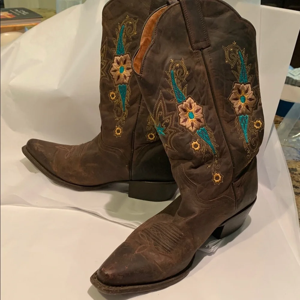 JB Dillon cowboy embroidered boots, teal and gold. Size 9 1/2. Women’s - Picture 3 of 8